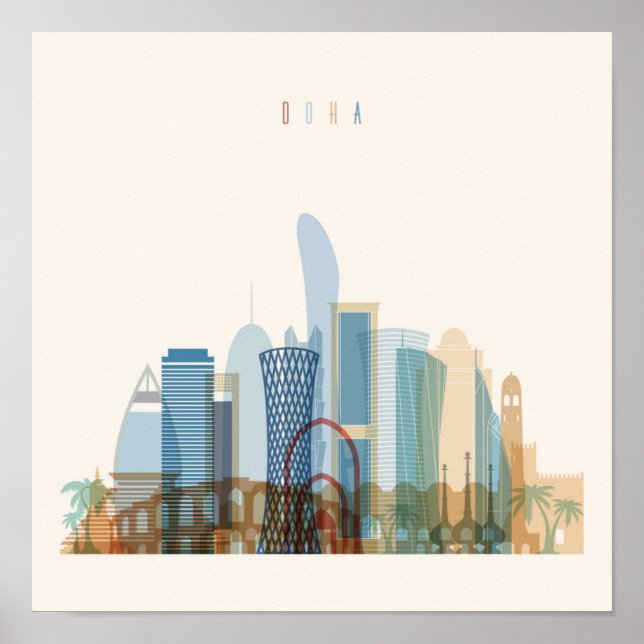 Poster Doha, Qatar | Ville Skyline (Devant)