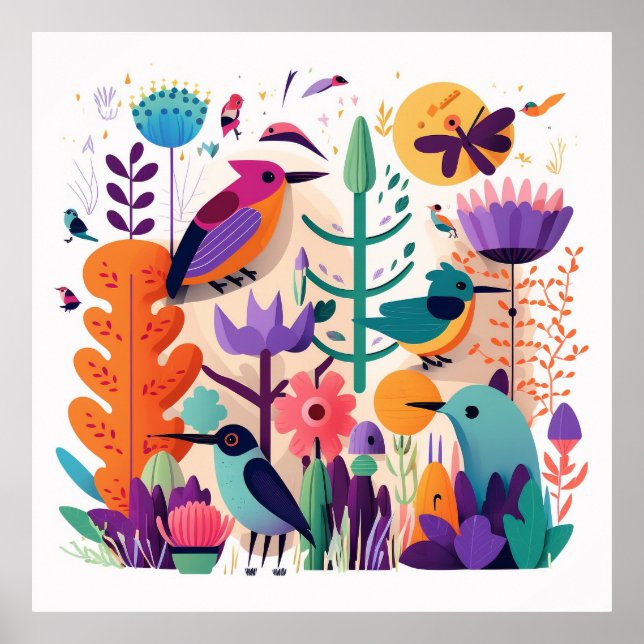 Poster d'oiseau de couleur, poster de chambre pour (Devant)