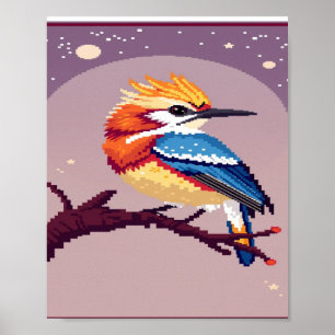 Poster d'oiseaux coloré Pixel Art