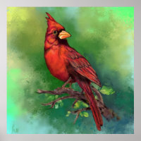 Poster d'oiseaux du Cardinal rouge du Nord - Peint