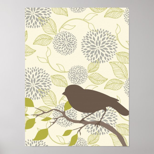 Poster d'oiseaux et de fleurs (Devant)