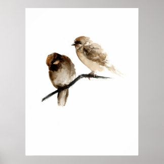 Poster d'oiseaux vintages aux oiseaux gris