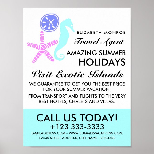 Poster Dollar de sable, Poisson étoilé, Cheval de mer, Ag (Devant)