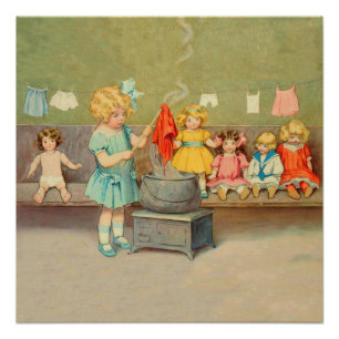 Poster Dolly Lave fille Vintage Jouer Poupées mignonne
