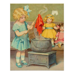 Poster Dolly Lave fille Vintage Jouer Poupées mignonne