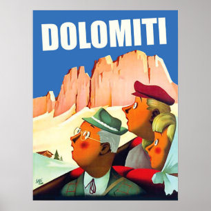 Poster Dolomites Alpes, touristes en tourisme