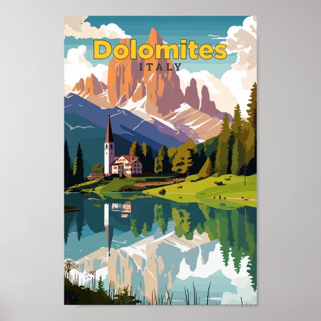 Poster Dolomites Italie Voyage Art Vintage Illustration (Devant)