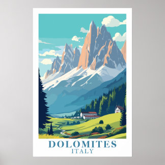 Poster Dolomites Italy Retro Travel Mountain Alpine Art