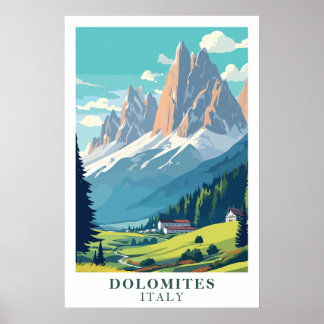 Poster Dolomites Italy Vintage Travel Mountain Alpine Art