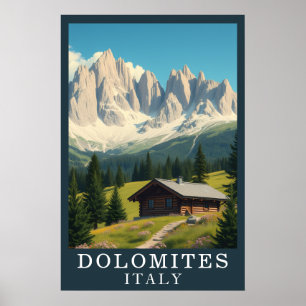 Poster Dolomites rétro Italie Montagne Cabine alpine Art