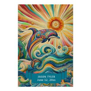 POSTER DOLPHIN COLORÉ, MER ET SOLEIL BLANC AMUSANT