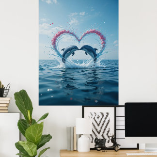 Poster Dolphins Valentine Tropical Love Heart Ocean 