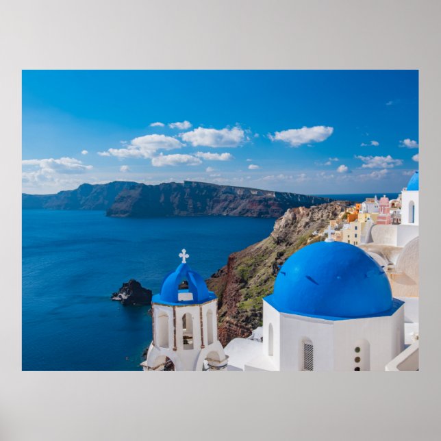 Poster Domes bleus de Santorin (Devant)