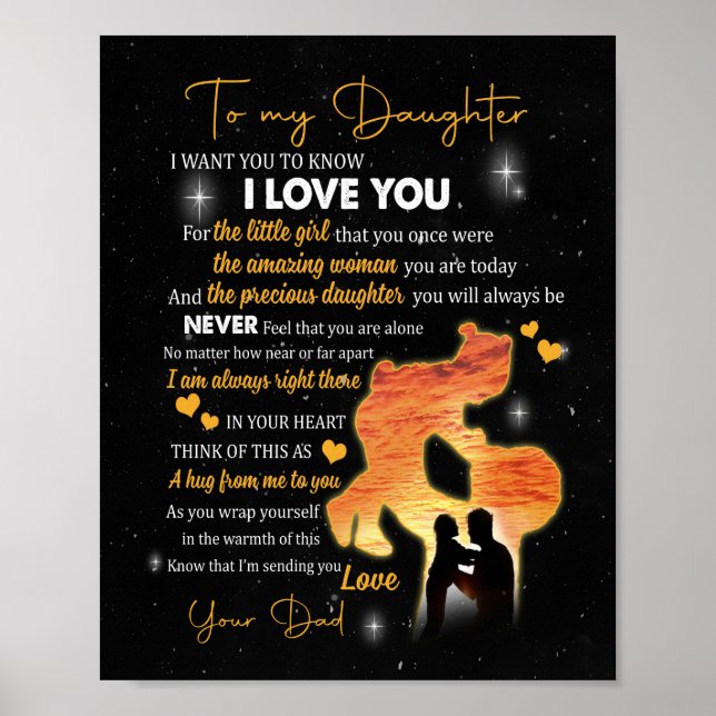 Poster Don de fille |Lettre À Ma Fille Amour De Papa (Devant)
