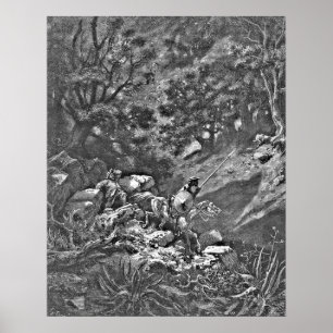 Poster Don don Quichotte dans la gravure de forêt