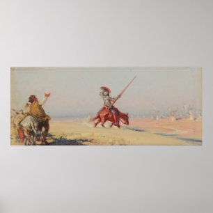 Poster Don Quichotte combat des moulins à vent