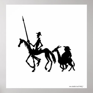 Poster Don Quichotte et Sancho Panza, art noir et blanc