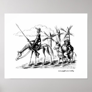 Poster Don Quichotte et Sancho Panza dessin de stylo à en