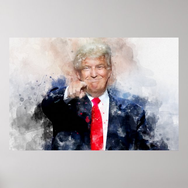 Poster Donald Trump pointant le portrait aquarelle (Devant)