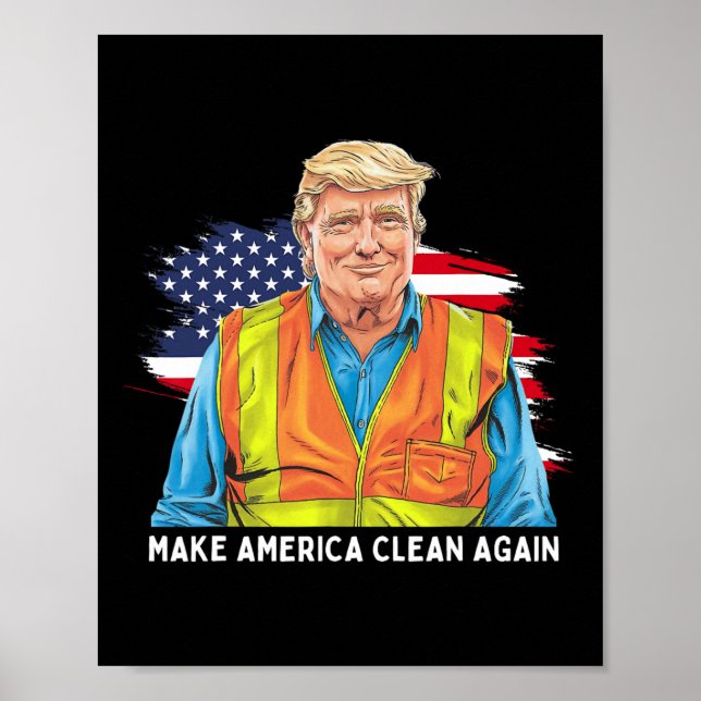 Poster Donald Trump portant un gilet de poubelle Make Ame (Devant)
