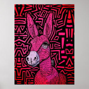 Poster Donkey Tribal Neon - Gras et Psychédélique Art Mur