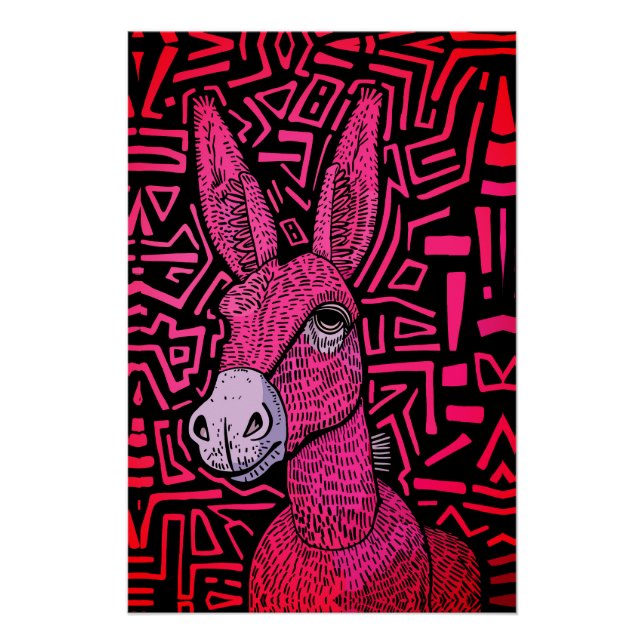 Poster Donkey Tribal Neon - Gras et Psychédélique Art Mur (Devant)