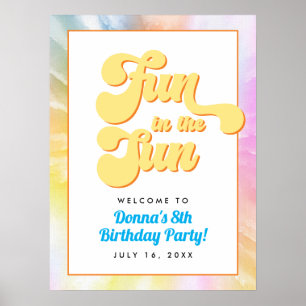 Poster DONNA Retro Font Tie Dye Pool Party Anniversaire