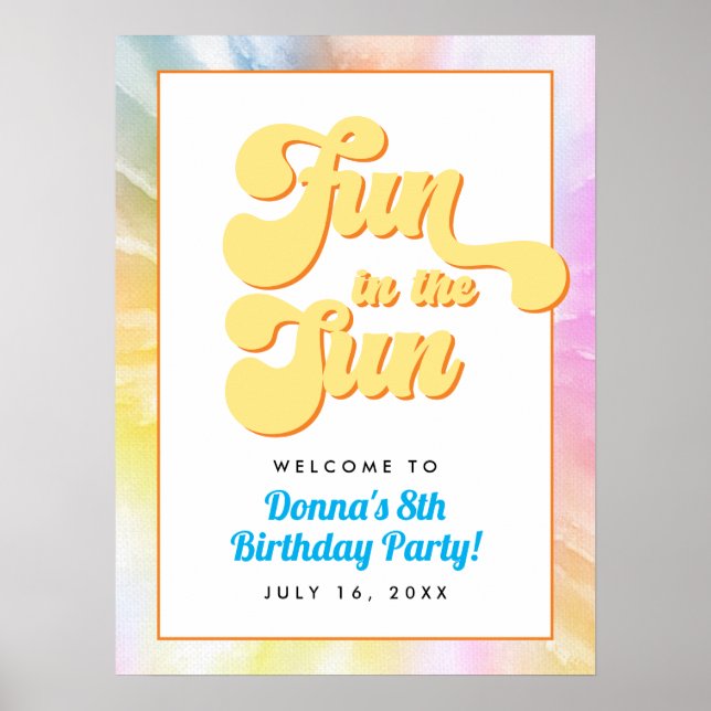 Poster DONNA Retro Font Tie Dye Pool Party Anniversaire (Devant)