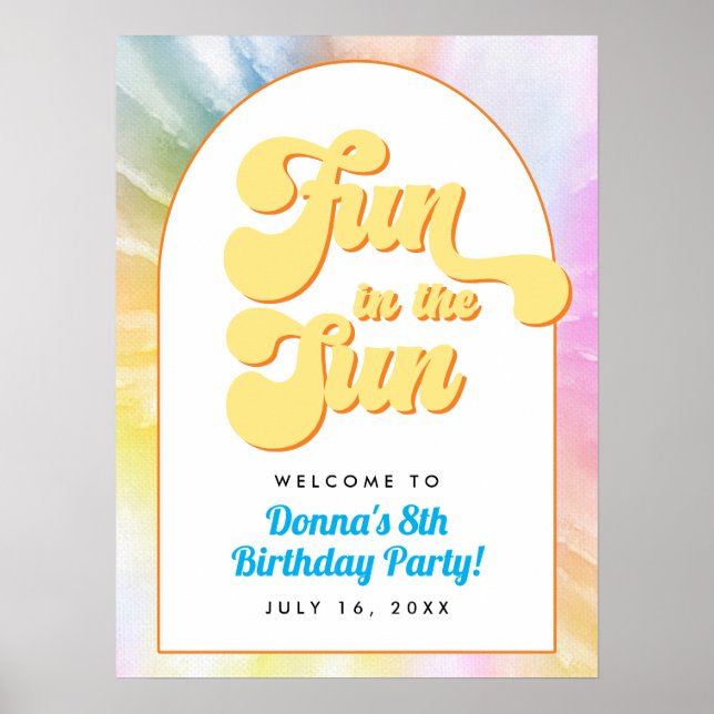 Poster DONNA Retro Font Tie Dye Pool Party Anniversaire (Devant)
