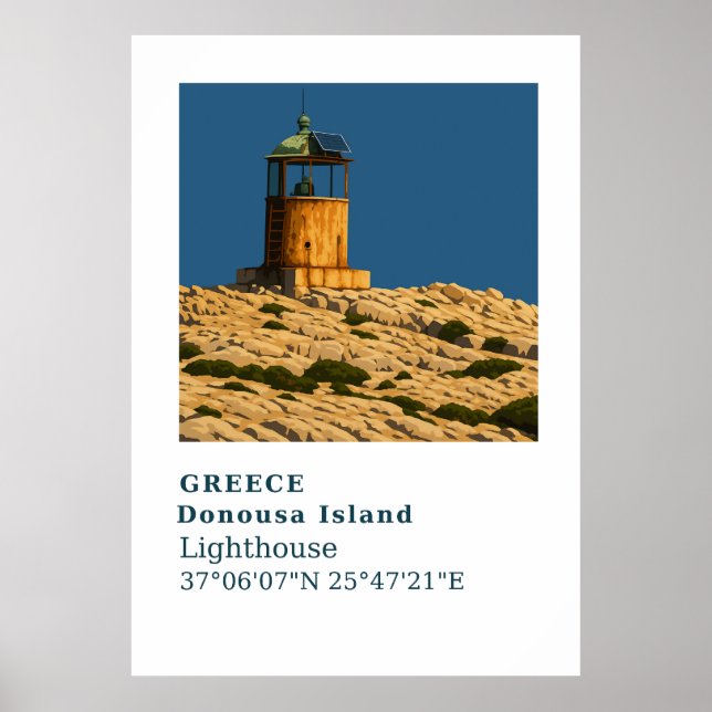 Poster Donousa Grèce Phare Mur Art (Devant)