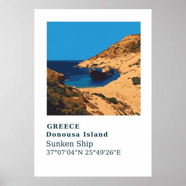 Poster Donousa Grèce Sunset Ship Wall Art (Devant)