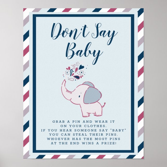 Poster Don't Say Baby Cute Elephant Baby shower Jeu (Devant)