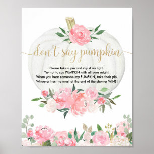 Poster Don't say pumpkin baby shower game fall pink gold