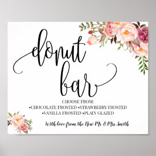 Poster Donut bar réception de mariage rose boho chic