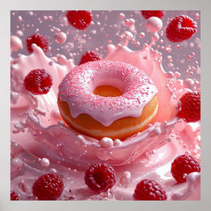 Poster Donut et framboises fraîches