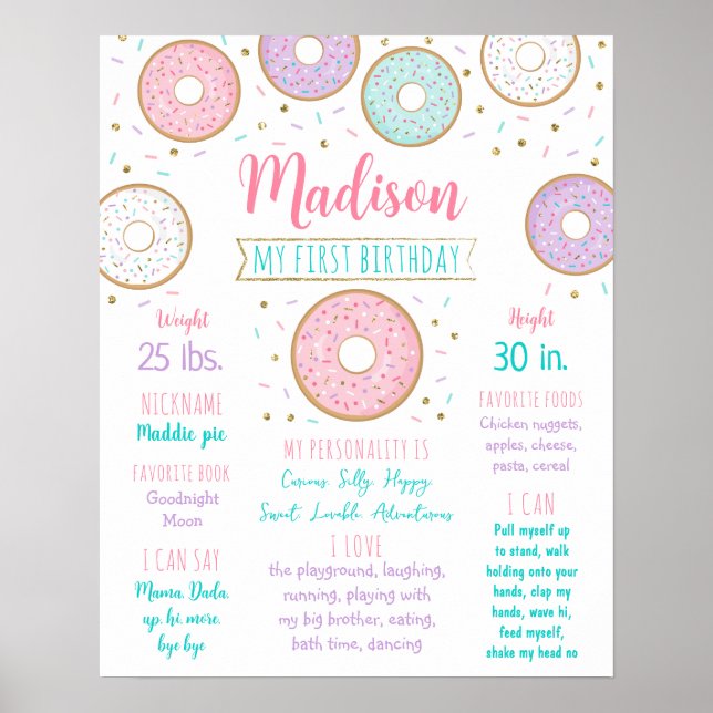 Poster Donut Pink Gold Premier anniversaire Jalon (Devant)