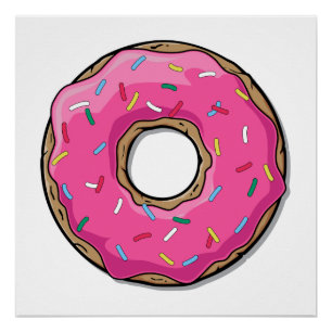 Poster Donut Rose Cartoon Avec Saupoudrages