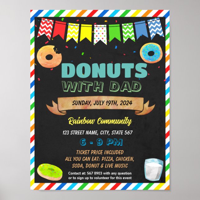 Poster Donuts avec papa modèle de collecte de fonds (Devant)