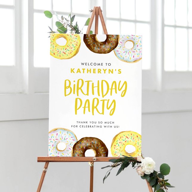 Poster Donuts Jaunes et Chocolat Bienvenue à la fête d'an (Créateur téléchargé)