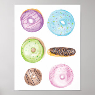 Poster Donuts Mixtes Givrés Aquarellés à la Main