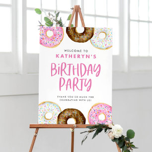 Poster Donuts roses et chocolat Bienvenue à la fête d'ann
