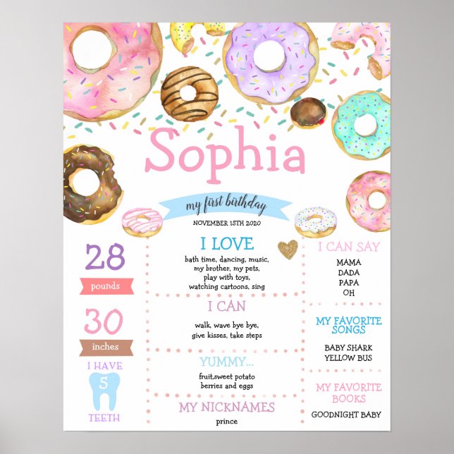 Poster Donuts Sweet Girl Premier anniversaire Jalon (Devant)