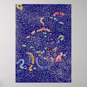 Poster Doodle à nouilles bleues
