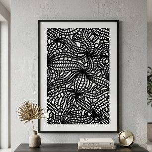 Poster Doodle Abstrait bio tiré à la main noir et blanc