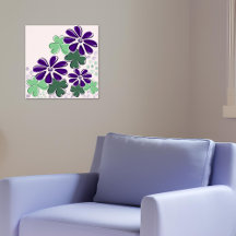 Doodle Abstrait vert et violet et trèfle et fleurs