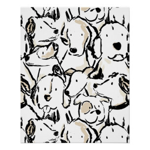 Poster Doodle de chien mignon - Chien en noir et blanc