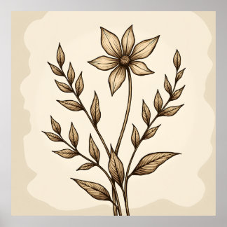 Poster Doodle de fleur de Sepia