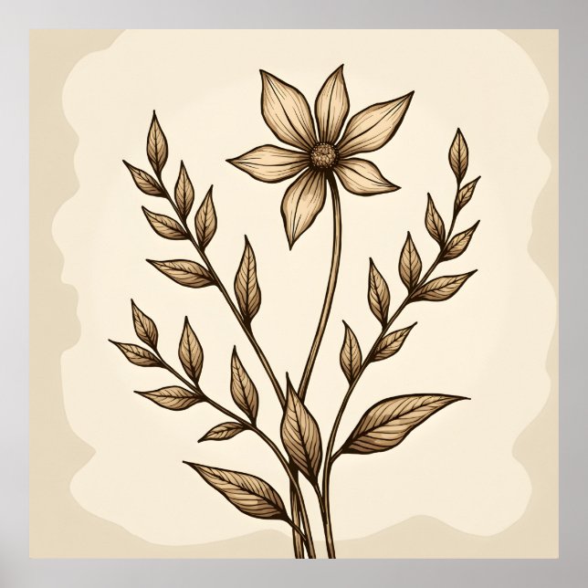 Poster Doodle de fleur de Sepia (Devant)