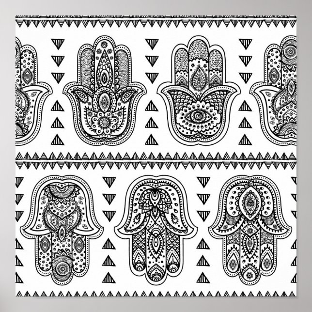 Poster Doodle de Hamsa tiré par la main indienne 2 (Devant)