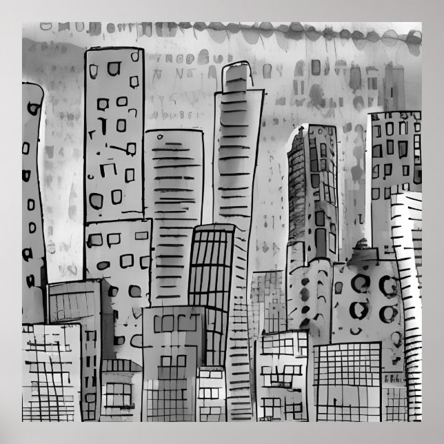 Poster Doodle de la ville de Black Grey (Devant)